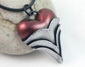 Faux Metallic Silver Armored Shielded Heart Pendant Edgy Urban