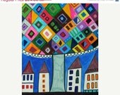 50 OFF SALE - GEOMETRIC Art Triangle shapes Tree Poster Print of Painting - Wedding Gifts