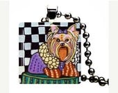 50 OFF SALE - Yorkie Pendant Yorkshire Terrier Dog Art Charm Necklace Dog Tag Jewelry Silver Glass Christmas Gift abstract - Wedding Gifts