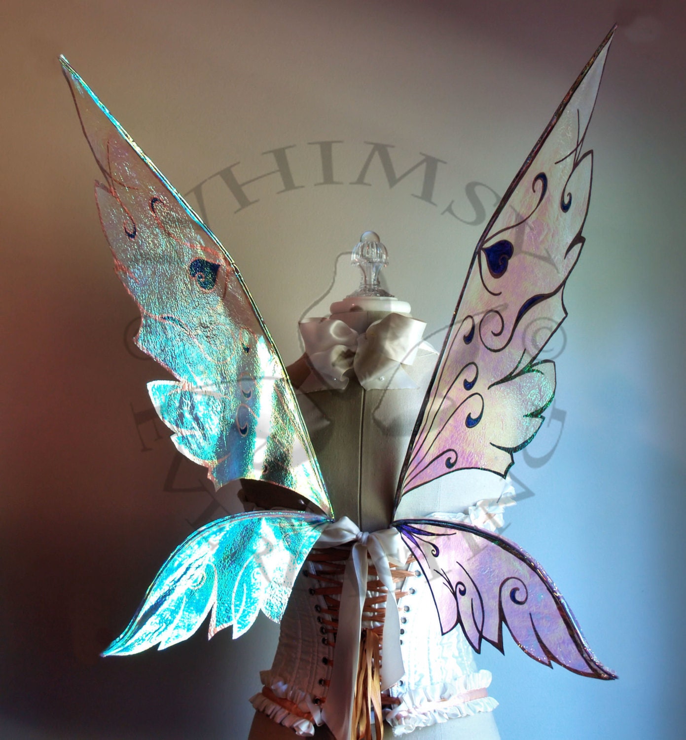 Hearts on Fire Fairy Wings Wedding Halloween Costume Faerie Reenactment Cosplay Fantasy Renaissance Custom Cellophane