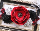 Maternity Sash - Red Black Bridal Sash, Belt, Headband, Wedding - Photo prop - Girl - Pink