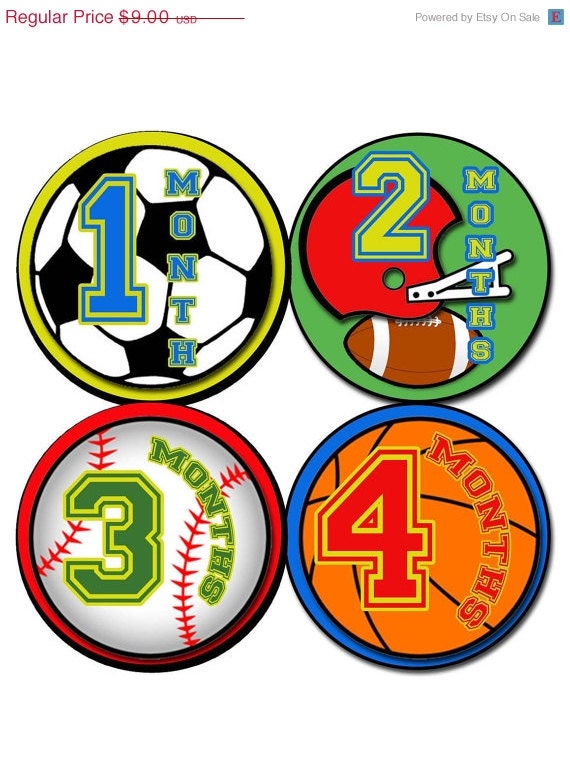 SALE Monthly Baby Onesie Stickers - Sports Fan - Baby Months Stickers - Monthly Stickers - Onesie