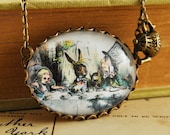 Alice in Wonderland Necklace in Bronze with Teapot Mad Hatter Tea Party