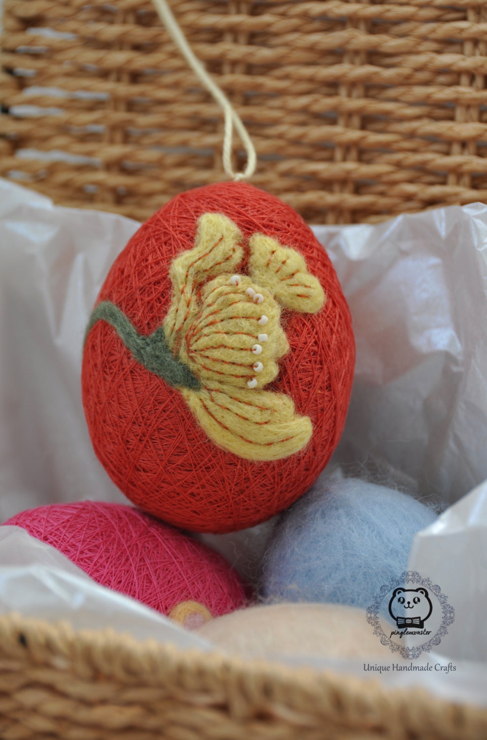 Needle Felted Orange Easter Egg - with Felted flower