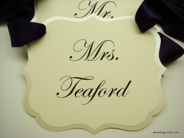 Wedding Chair Signs Mr. and Mrs. Plus the Couple's Surname for the Bride and Groom Head Table Chairs