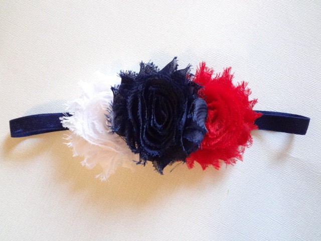 Red, White & Navy Shabby Chic Flower Headband - Newborn Headband. Baby Hair Accessories. Girls Hair Accessories. Red White and Blue Headband