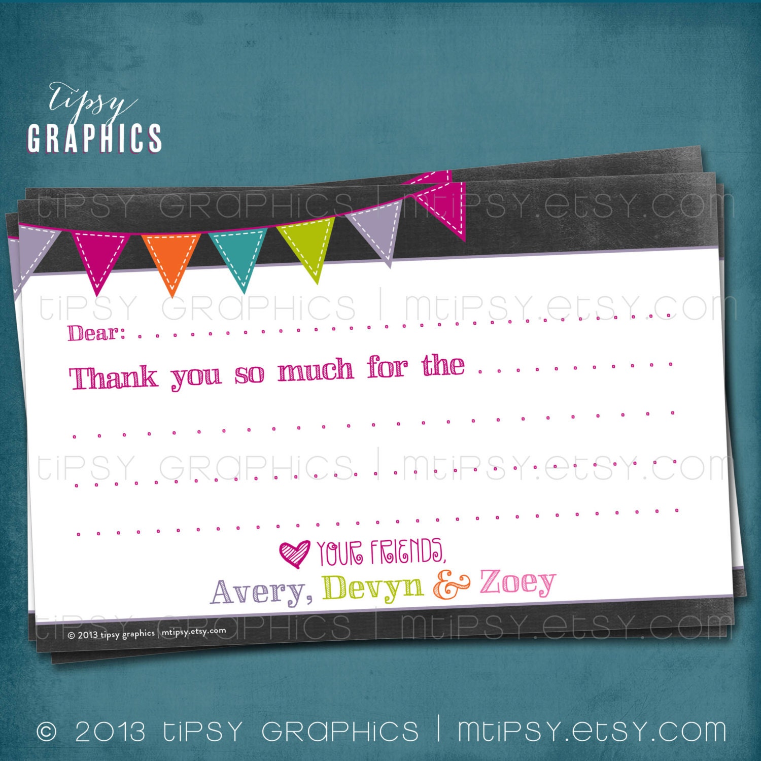 Fill-In Thank You Note. Colorful Chalkboard by Tipsy Graphics Il_170x135