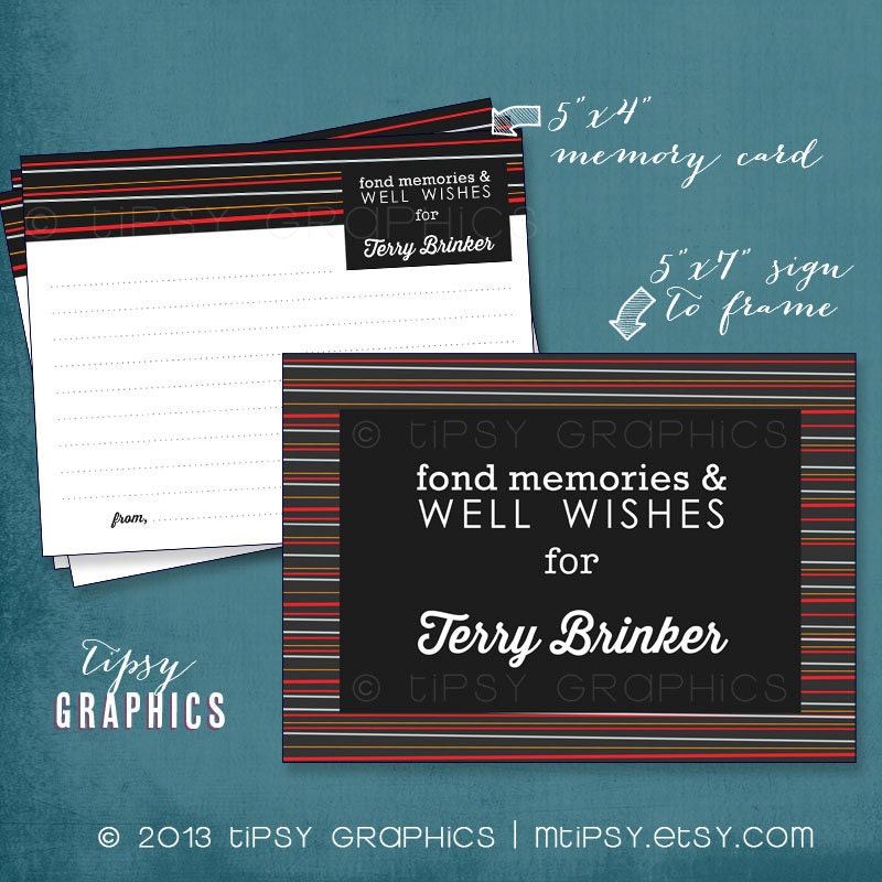 Fond Memories & Well Wishes Printable Advice Cards. Masculine Stripe Design by Tipsy Graphics. Retirement, Milestone Birthday, Going Away Il_570xn
