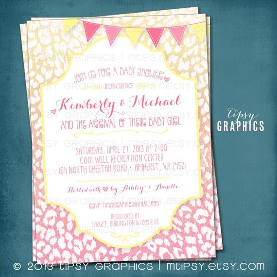 Pink & Yellow Cheetah. Chic Safari Birthday / Baby / Bridal Shower Invite By Tipsy Graphics Il_570xn