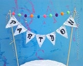 Party ON Pom Pom Cake Bunting Garland -NEON poms with bunting flags