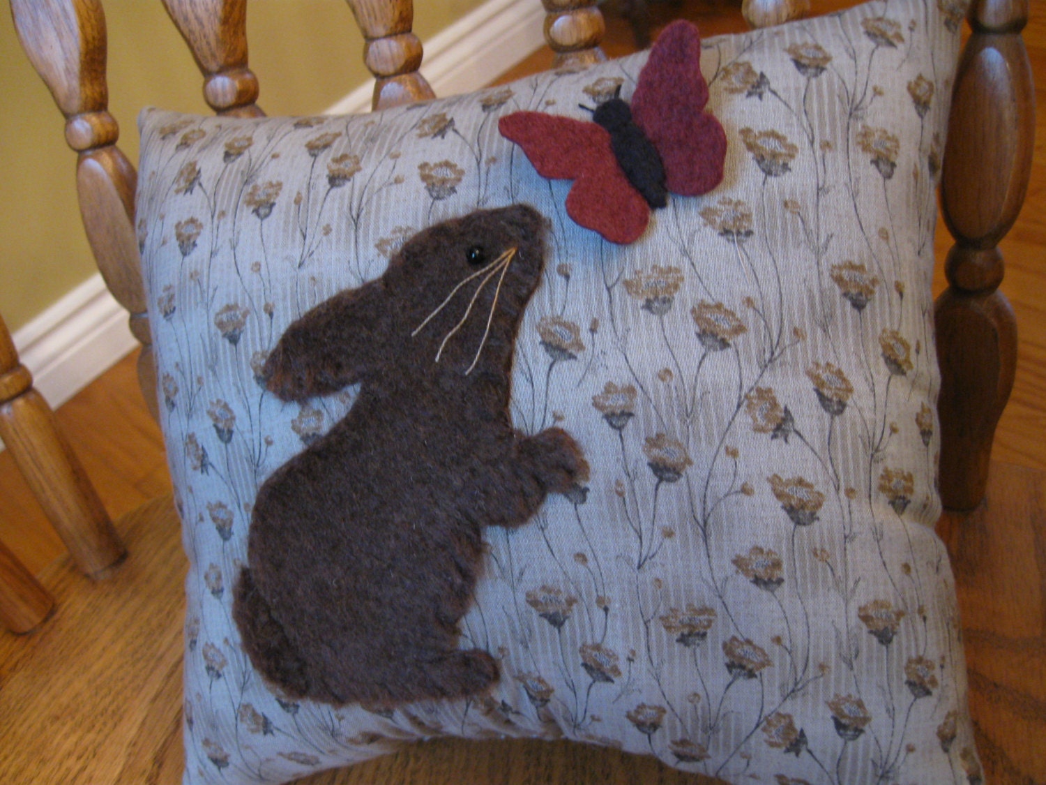 Standing Bunny Rabbit and Butterfly Pillow
