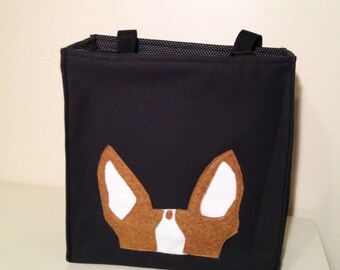 Personalized  Brown Boston Terrier Ears on Black Tote Bag - Free Shipping Worldwide
