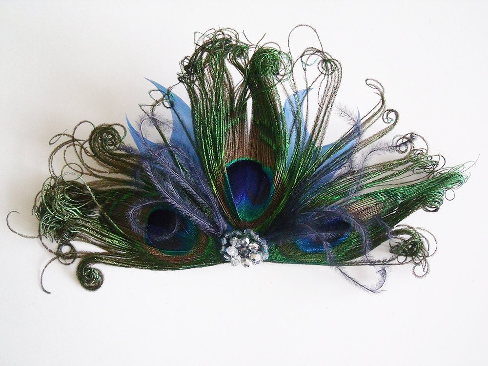 Bridal Fascinator - Peacock Headpiece - Blue Peacock Bridal Fascinator - Blue Peacock Bridal Headpiece - Peacock Bridesmaid Fascinator