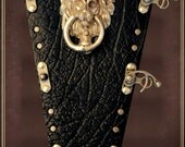 Black Leather brass Lion doorknocker Interchangeable front Panel for our explorer underbust Corset
