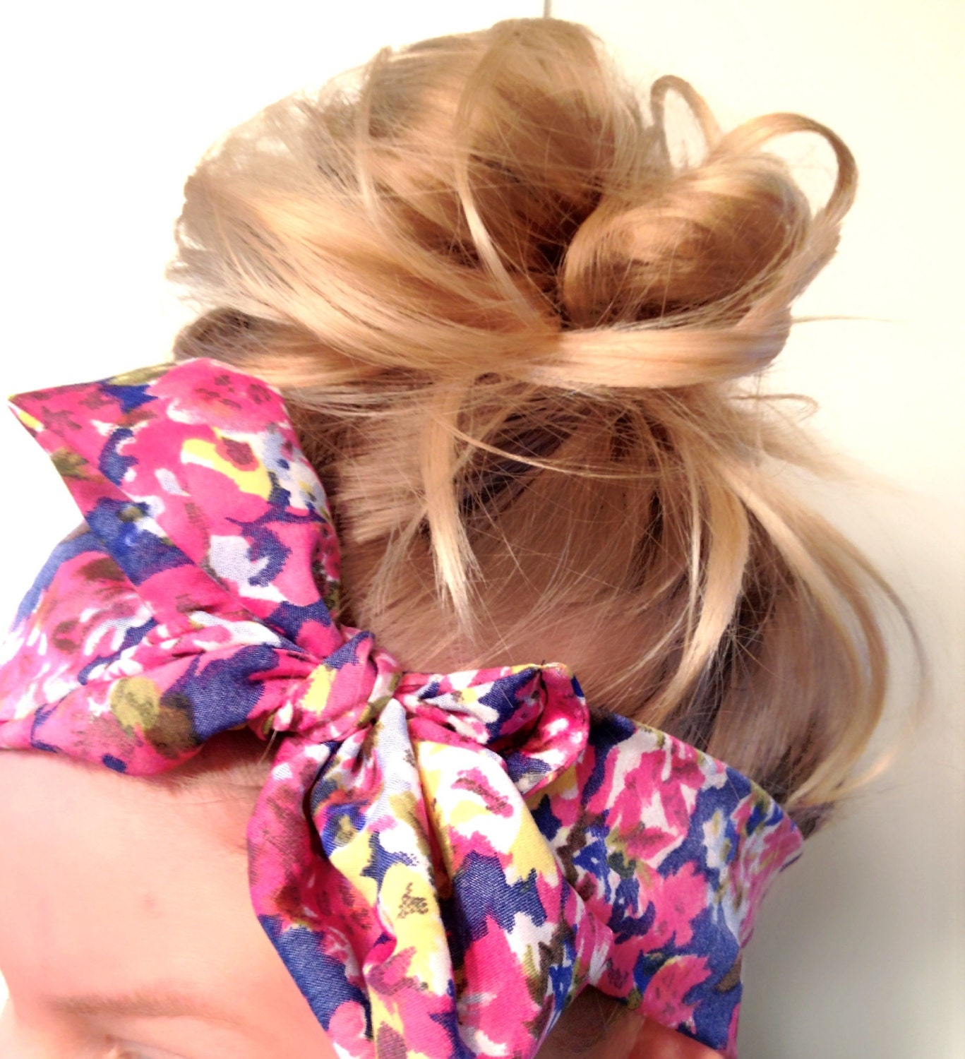 Lovely Thin Headscarf Many Ways To Wear Vintage Floral Flower Pink Blue Print Bow Turban Easy DOLLAR SHIPPING in US