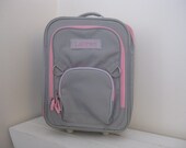 Kids Rolling Luggage With Monogram (Small Size) -- Gray/Pink Fairfax -- Free Domestic Shipping