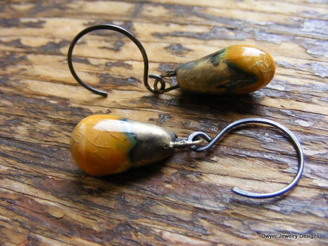 Bohemian Styled Pocelain Drop Earrings with Handmade Oxidized Silver Ear Wires.