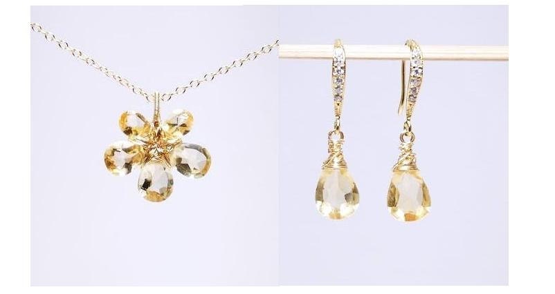 Citrine necklace and earring set, gold filled necklace, November birthstone jewelry, birthday gift idea, grade AAA gemstone, flower necklace