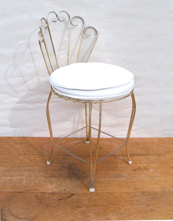 Mid-Century Hollywood Regency Style Vanity Chair - Shabby Chic Charm