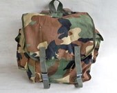 Vintage Army Surplus Backpack - Rucksack - Camo Canvas with Padded Shoulder Straps