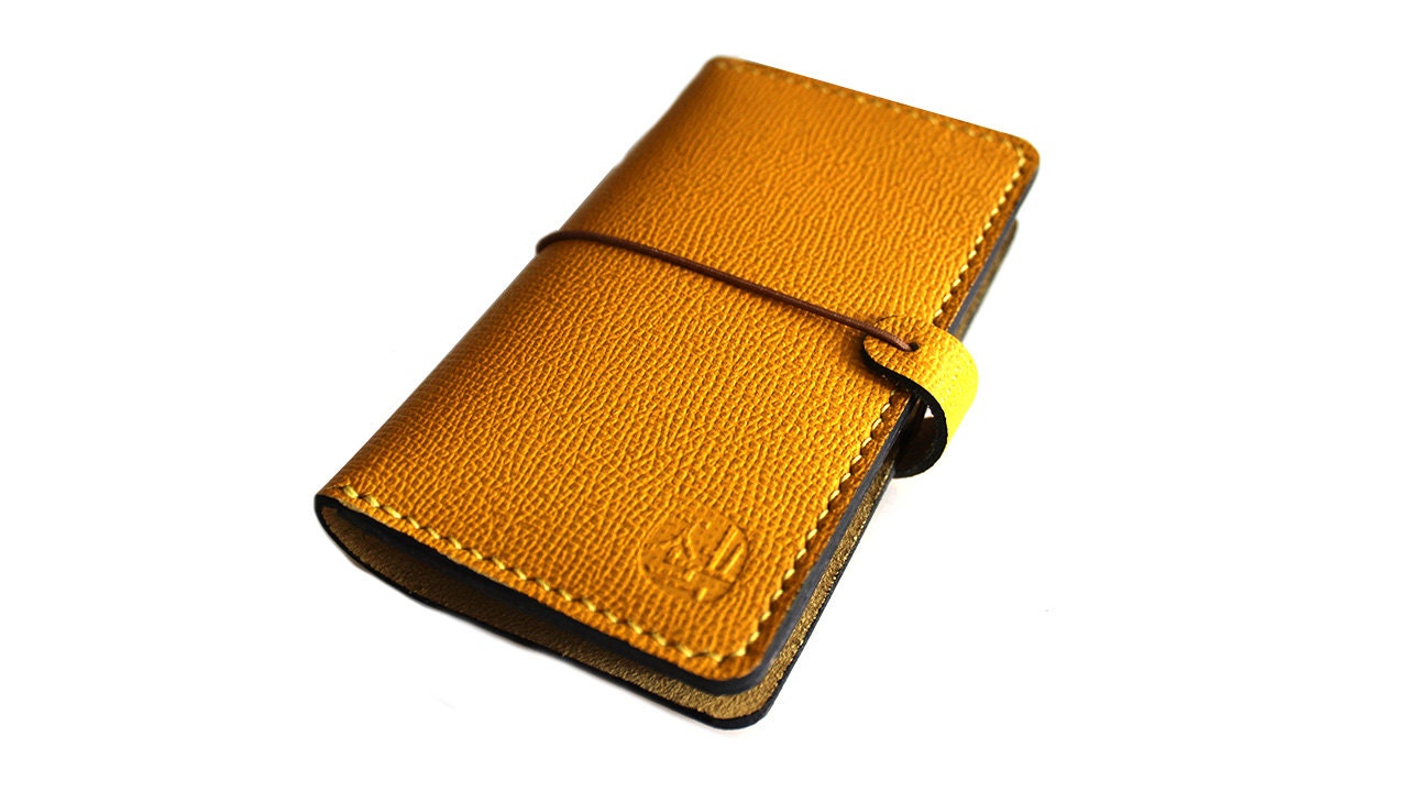 Hand stitched iPHONE 4 / 4S or 5 Wallet with a Silicone Case in YELLOW