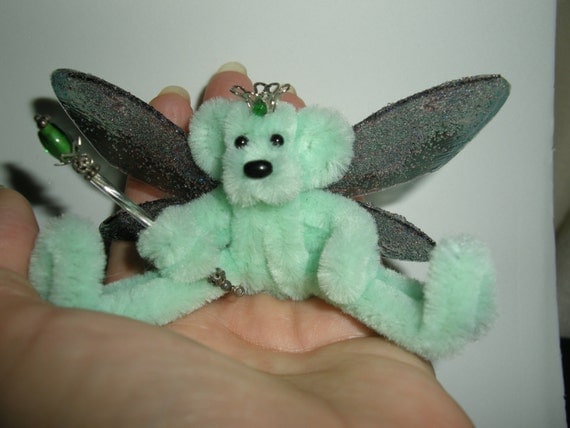 Buy pipes gift baskets. - Chenille Stem Fairy Bear in Mint Green - Pipe cleaner miniature