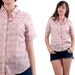Pink Plaid Wrangler Blouse Button Up Metallic Shirt Lace Small Medium 1980's