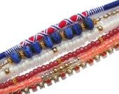 July 4th independance day bracelet - dutch bracelet - holland bracelet - red white blue bracelet with orange accents - beaded strands