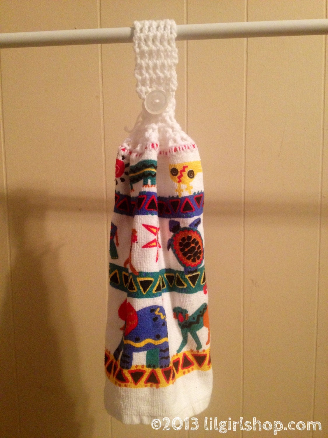 Kitchen Hang Towel made by Chloe's Oma - crochet animal tribal