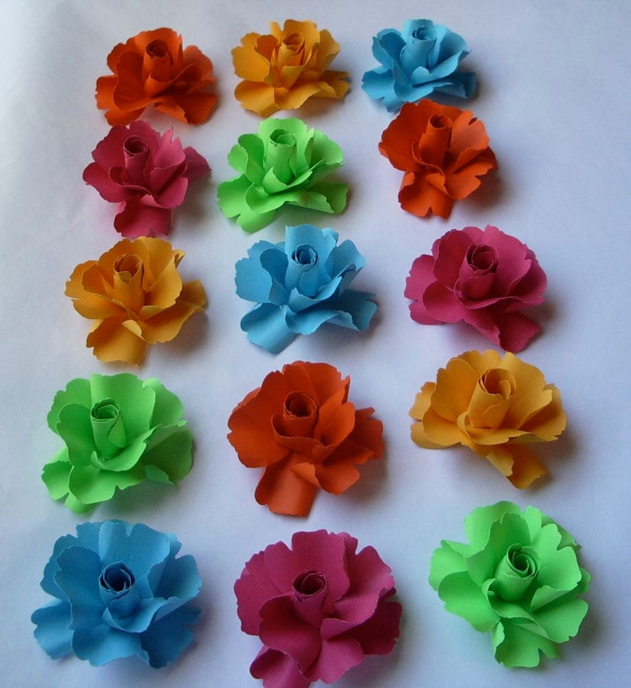 The Rose Handmade Paper Flower - Bright Orange - (Set of 3)