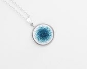 Embroidered Abstract Necklace Pendant in Teal Gradient, Ombre French Knots - Pendant Only