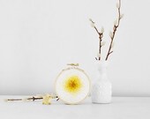 Embroidery Hoop French Knot Color Progression from Mustard to Yellow - 3 inch Hoop Ombre Fiber Wall Art