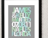 Typographic Personalized Wedding Gift, Mint Green Wedding Sign,  Custom Wedding Gift, Unique Wedding Shower Gift 8 x 10 Archival Print