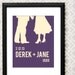 Personalized Couples Silhouette - Custom Portrait - Choose your text and colors
