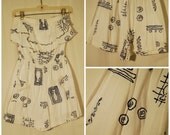Vintage 1980's Abstract Nautical Fish Print Ruffled Playsuit Romper
