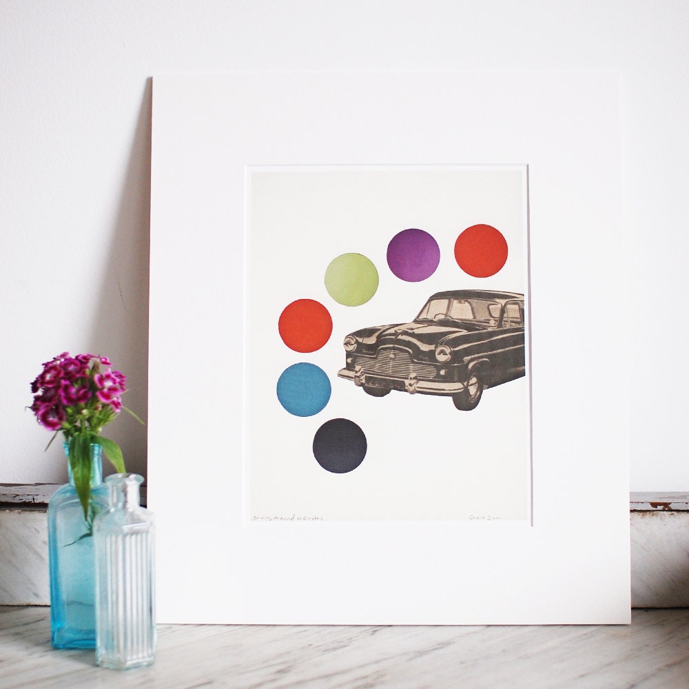 Driving Around in Circles. Matted 8x10" Giclee print - Car art, automobile, travel print, gift for man, nursery art, boy's room decor