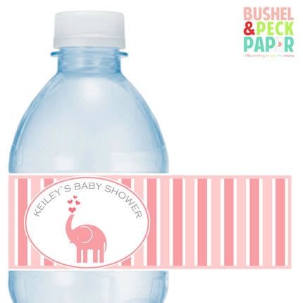 Pink Elephant Water Bottle Labels Il_570xn