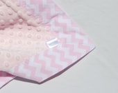 Minky Baby Blanket- Light Pink Chevron Blanket - Light Pink Chevron with pink dimple dot minky - Small Chevron -Read