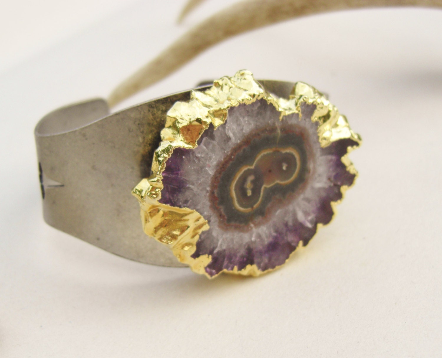 K A L L I S T O // 22k Edged Amethyst Slice on Metal Cuff
