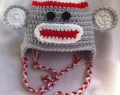 Baby Child Adult Sock Monkey Hat Red White Grey Custom Size OFG Team  Team Madcap