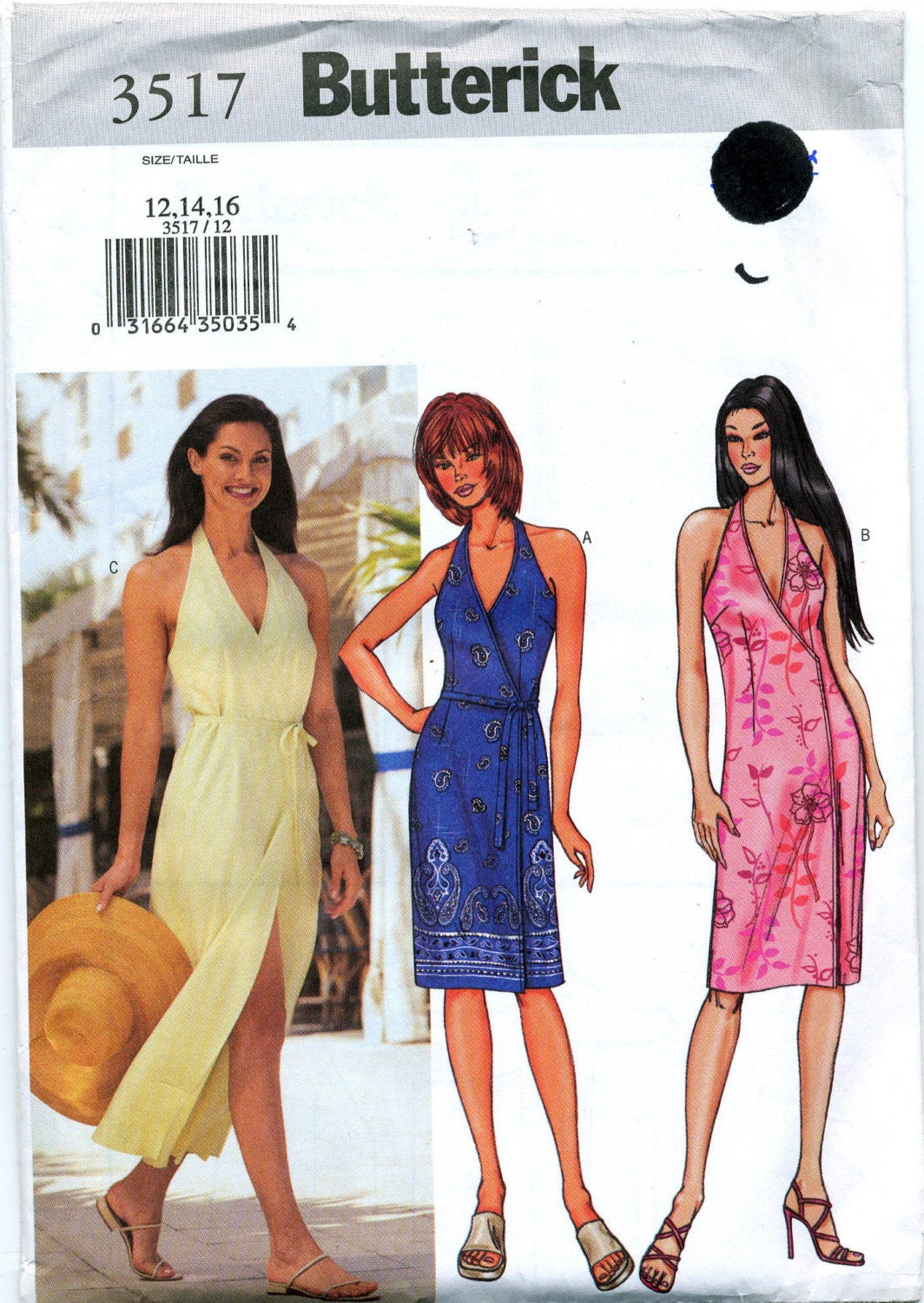 Wrap Halter Dress in Two Lengths Sewing Pattern - Butterick No. 3517 - Size 12-14-16