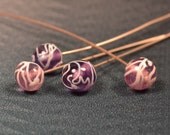 Handmade Pink purple and white lampwork glass head pins set of 4 on 20 ga silver wire-sampler-OOAK-SRA-Jewelry suppliesFREE SHIPPING