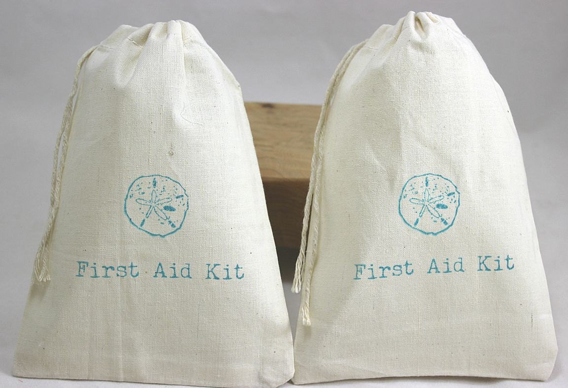 10 Beach Sand Dollar / First Aid Kit - Organic Cotton Drawstring Bags - Great for Bachelorette or Bachelor Parties 5x7 Il_570xn