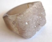 Pale Grey Geode Druzy Ring. Size 6.5 17mm Rock Candy.