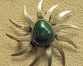 Atomic Era Starburst Brooch Silver and Malachite by EdibleComplex on Etsy