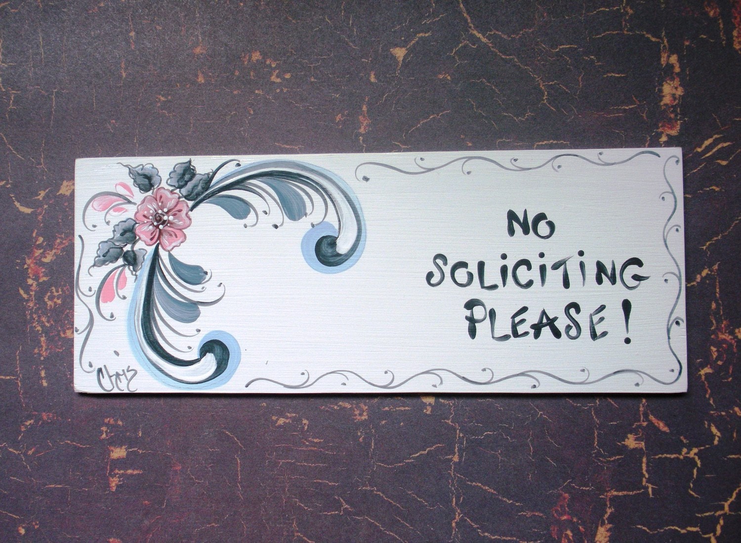No Soliciting Wooden Sign Hand Painted Tole Rosemaling Folk Art Personalized Wall Hanging Outdoor Home Decor