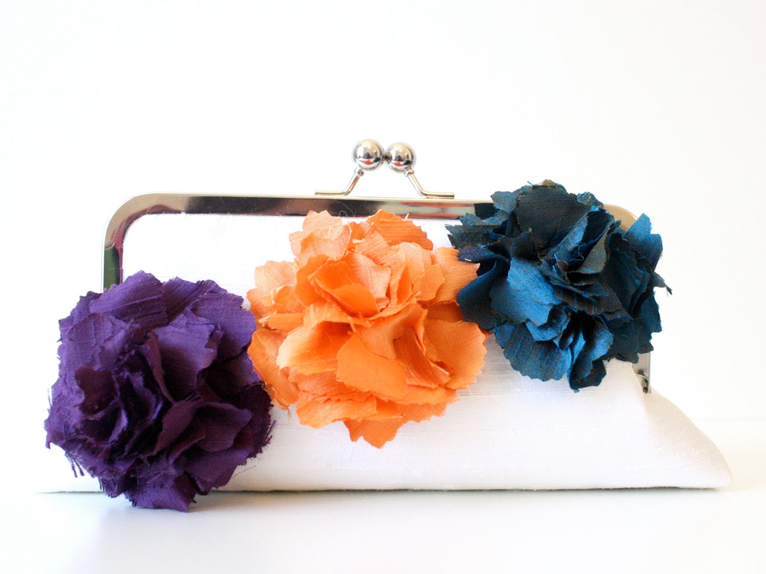 Spring Floral Wedding Clutch in Purple, Creamsicle Orange and Earthy Blue- Made to Order