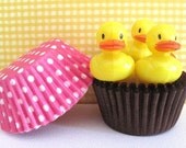 Pink and Brown Rubber Duck Cupcake Kit. Set of 12 Picks, 24 Liners. Birthday Party, Baby Shower, Picnic, Cupcake Liners Toppers Picks
