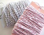 Grey Light Pink Baker's Twine. 15 Yards Each. For Gift Wrapping, Birthday Party Favors, Weddings, Scrap Booking and more