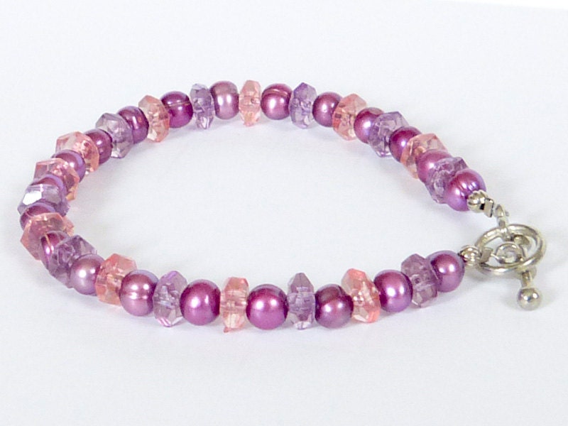 Pearl Bracelet - Wine Freshwater Pearls - Pink and Purple